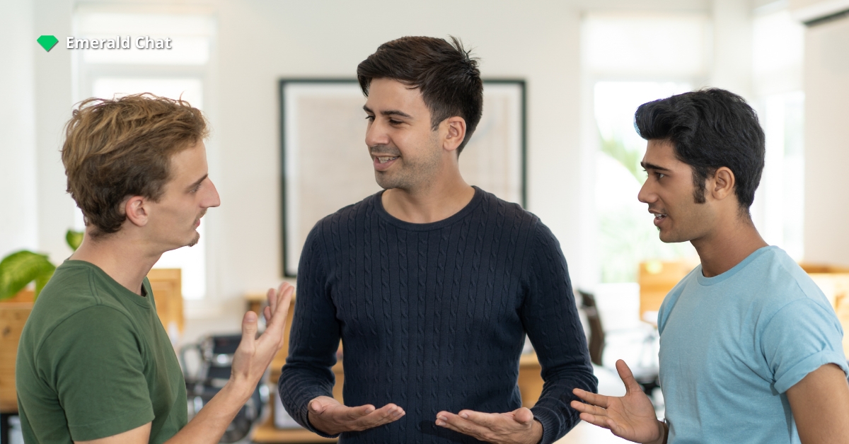 Three people having a conversation 